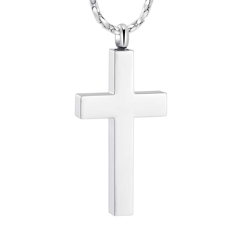 Imrsanl Crystal Cross Necklace for Ashes - Stainless Steel Keepsake Cremation Jewelry - Religious Cross Memorial Urn Necklace for Pet Human Ashes Pendant (Silver-1) - Image 1